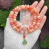 Pulsera de Raíz de Bodhi Color Rosa Rojo Blanco Jade para Mujer, Atrae Amor, Pulsera de Cuentas de Oración de Semillas de Bodhi de Doble Círculo Estilo Chino Nuevo para Llevar en la Mano