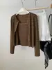Conjunto de Dos Piezas Cardigan Camisola Rayas Bloques de Color Retro Estilo Coreano para Mujer Otoño 2026 Algodón Suave Mousse Chaqueta Corta Delgada