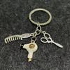 Secador de Cabelo Tesoura Pente Chaveiro Decorativo de Barbeiro Chaveiro de Presente para Cabeleireiro