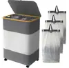 Cesta de Lavandería Sucia Oxford de Gran Capacidad Transfronteriza con Tapa, Plegable con Tres Bolsillos Internos para Clasificar, Cesta de Almacenamiento para Dormitorio y Uso en el Hogar