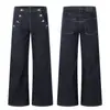 Jeans de mezclilla cruda azul estilo retro americano Yongfang para hombres y mujeres, estilo callejero holgado, diseño de múltiples botones, pantalones casuales rectos de pierna ancha