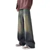 Jeans para Hombre Transfronterizos Sudeste Asiático Lavados de Pierna Ancha Hombres Retro Desgastados Sueltos Rectos Pantalones Transfronterizos