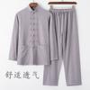 Roupas de treinamento Taiji, terno Tang de algodão e linho, terno masculino de manga comprida, fivela estilo chinês, solto, tamanho grande, para meia-idade e idosos