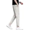 Loja de outlet de comércio exterior calças casuais cropped masculinas primavera-verão para pessoas de baixa estatura, calças retas slim fit ligeiramente afuniladas, calças longas finas, calças masculinas de 9 pontos
