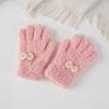 Luvas de Inverno de Cor Sólida Quentes com Forro de Lã Espessadas de Cinco Dedos para Crianças de 2-8 Anos, Luvas de Dedo Inteiro à Prova de Frio com Laço para Meninas