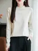 Camiseta Base de Manga Larga con Cuello Medio de Polar de Color Sólido para Mujer, Engrosada, Cálida, de Punto Ajustado para Otoño e Invierno