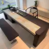 Nueva Mesa de Té de Piedra Sinterizada Estilo Chino Madera Maciza Mesa de Preparación de Té Minimalista Moderna Oficina Hogar Sala de Té Soporte para Preparar Té