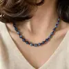 Collar de cadena para clavícula de ágata con cuentas de aventurina azul de piedra natural, simple y elegante, cadena retro para suéter de otoño e invierno para mujer