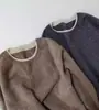 26 Suéter de Tricô 100% Lã Pura Feminino, Gola Redonda, Slim Fit Outono e Inverno, Color-Blocking, Falso Duas Peças, Camada Interna Base