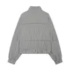 Ropa de Mujer Transfronteriza 2026 Moda Europea y Americana Holgada Decoración de Bolsillo Cremallera Cuello Alto Bloque de Color Cuadros Chaqueta Mujer K41885