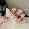 Adornos de diamantes para uñas de angora roja, para otoño e invierno, con dijes plateados, grandes, rojos, de alta calidad, con base ovalada y puntiaguda, con forma especial para decorar uñas.