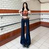 Novedad primavera y verano 2025 pantalones de mezclilla de color tannin micro-rugosos sin decoloración moda retro estilo americano mujer cintura baja micro-holgados jeans