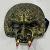 Máscara PU de medio rostro de Goblin verde malvado con colmillos, cosplay de bruja, tocado de cabeza aterrador de Halloween para fiesta y baile