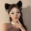 Diadema Sexy de Encaje Negro con Orejas de Gato, Antifaz de Abstinencia, Malla Cubre Rostro, Accesorios para el Cabello de Halloween, Accesorios para Mujer