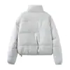 Roupas femininas populares no AliExpress, jaqueta de algodão transfronteiriça europeia e americana, PU, casual fashion, preto, cinza claro, branco leitoso, outro poliéster-algodão