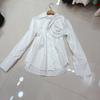 Camisa Retro Europeia e Americana Nanyou Resistente com Listras Florais Tridimensionais Grandes Manga Longa Top com Babados
