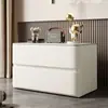 Mesita de noche de madera maciza de gran tamaño, color crema, de alta gama, lujo ligero, modelo nuevo, mesita de noche simple y moderna de tres cajones para dormitorio