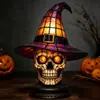 Luz Noturna Gato Preto de Halloween Estátua Ornamentada Gótica de Resina Atmosfera Chapéu de Bruxa Artesanato de Resina