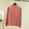 Camiseta Modal com Gola Alta Meia-altura Feminina Primavera e Outono Fina Camada Base Estilo Coreano Slim Fit Top Solto Manga Longa