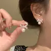 Brincos de pérola com laço em argola de prata 925, clipes de orelha tipo disco espiral para mulheres sem furo na orelha, brincos delicados, acessórios de orelha doces
