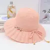Sombrero de Verano con Ala Ancha para Mujer, Protección Solar, Sombrero de Paja con Lazo, Elegante Sombrero de Paja Transpirable con Ala Ancha para Vacaciones en la Playa