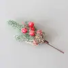 Fruta Roja Navideña Baya Hoja de Pino Hoja Caída Fruto de Cedro Hoja Artificial Tenedor Rama Accesorios DIY Decoraciones Navideñas