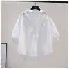 Camisa Azul con Manga Abullonada para Mujer 2026 Verano Nueva Holgada Adelgazante Manga de Cinco Puntos Cuello Polo Versátil Top que Reduce la Edad