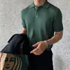 Polo de manga corta de punto para hombre de verano, camiseta coreana ajustada de color sólido con solapa de seda helada, comercio exterior transfronterizo al por mayor