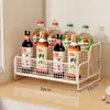 Estante de Almacenamiento para Cocina del Hogar Organizador de Botellas de Especias Organizador de Gabinete Estante de Almacenamiento de Doble Capa con Escurridor para Encimera