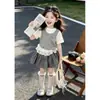 Conjunto de Verano para Niña 2026 Nuevo Estilo Conjunto Estilo Coreano Falso Dos Piezas Dulce Vestido de Manga Corta para Niña Moda Camiseta Conjunto de Dos Piezas