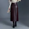 Falda auténtica de cuero genuino Haining para mujer, colección otoño/invierno 2026, estilo coreano, falda midi de piel de oveja con abertura, diseño ajustado al cuerpo, moderna