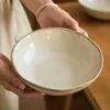Estilo Japonés Estilo Retro Porcelana Porcelana Tazón Abierto Tazón Doméstico para Verduras Tazón Brillante para Fideos Tazón Salah Tazón para Sopa Vajilla Sencilla Tazón Grande