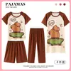 2025 Pijama Desenho Animado Conjunto de Quatro Peças Roupas de Casa Leite Seda Infantil Gola Redonda Meninas Manga Curta Imitação de Algodão Sudeste Asiático Atacado