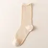 Meias Femininas de Cano Médio para Primavera e Verão, Meias Finas para Ar Condicionado, Malha Respirável, Algodão Puro Preto e Branco, Absorventes de Suor e Resistentes a Odores