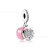 Panjia Dora Plata de Ley S925 Corazón Rosa Flor de Primula Colgante Pulsera Redonda con Cuentas Pulsera Accesorios DIY