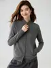 Cardigã de cashmere francês de alta qualidade, novo modelo outono 2026, zíper duplo, jaqueta de tricô de algodão estilo "old money" para o dia a dia no escritório
