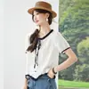Camisa Blanca de Algodón Puro con Volantes Dulces Estilo Francés para Mujer, Top de Verano de Manga Corta con Diseño de Corbata de Lazo, Único y Elegante