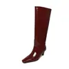 Botas de Caballero de Piel de Vaca para Mujer de Caña Alta Largas Otoño e Invierno Estilo Nuevo Punta Cuadrada Color Sólido Sin Cordones Piel Genuina Tacón de Aguja Tacón Medio No por Encima de la Rodilla