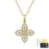 Directo de fábrica: Collar de plata de ley S925 con trébol de cuatro hojas y moissanita para mujer, con engaste completo pavé, cadena para la clavícula y un toque de lujo discreto.