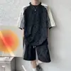 Conjunto de Duas Peças Short de Manga Curta Tie-Dye Patchwork Listrado para Meninos, Conjunto Esportivo Casual Estilo Americano de Verão, Caimento Solto, Conjunto Completo