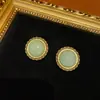 Brincos Redondos Banhados a Bronze Antigo Ocidental 18 Ouro Retro Inlaid Verde Pedra Natural Design Simples Dia