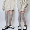 Medias hasta la rodilla estilo japonés blancas con forro polar para niños, medias altas de algodón gruesas y cálidas grises para el muslo, de tubo alto para otoño e invierno