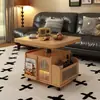 Mesa de Café Plegable Ajustable de Madera Maciza para Apartamentos Pequeños, Mesa de Té Móvil con Ruedas, Soporte de Té de Doble Propósito, Gabinete Multifuncional Lateral para Sofá