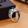 Joyería Única de Diseñador, Anillo de Moda Estilo Retro, Anillo Grueso Color Dorado para Hombre, Anillo Abierto de Dragón Negro de Plata Tailandesa