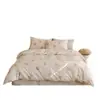 Conjunto de Quatro Peças Hajiemi de Algodão Puro Desenho Animado Ins, Conjunto de Três Peças de Roupa de Cama e Lençol de Elástico Estilo Dormitório Estudantil Menina Fofa, 100% Algodão