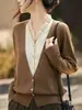 Cárdigan de Punto Fino de Imitación Lana Fina con Escote en V de Encaje Estilo Francés para Mujer, Nuevo Jersey de Bloques de Color Falso Dos Piezas, Chaqueta Versátil de Moda