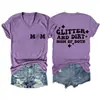Glitter e sujeira mãe Amazon Wish site independente moda casual feminina camiseta gola V manga curta
