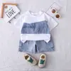 Conjunto de Verano Nuevo Estilo para Niños con Bloques de Color en Mezclilla Manga Corta, Conjunto de Dos Piezas Coreano con Estampado de Letras para Niños, Trendy al por Mayor