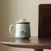 Caneca Pintada à Mão Forno Ge Xícara de Chá de Cerâmica Copo com Separação de Água e Chá Copo Pessoal para Escritório Xícara de Chá de Alta Qualidade Presente
