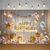Amazon Temu Venda Quente Dourado 2D Tecido de Fundo para Aniversário Banner Decoração de Festa de Aniversário Bandeira Pendurada